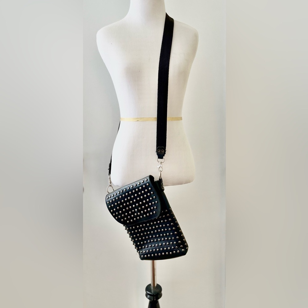 Vintage Bag 90s Leather Studs Crossbody Soul Rose Biker Flap Front Punk Rock